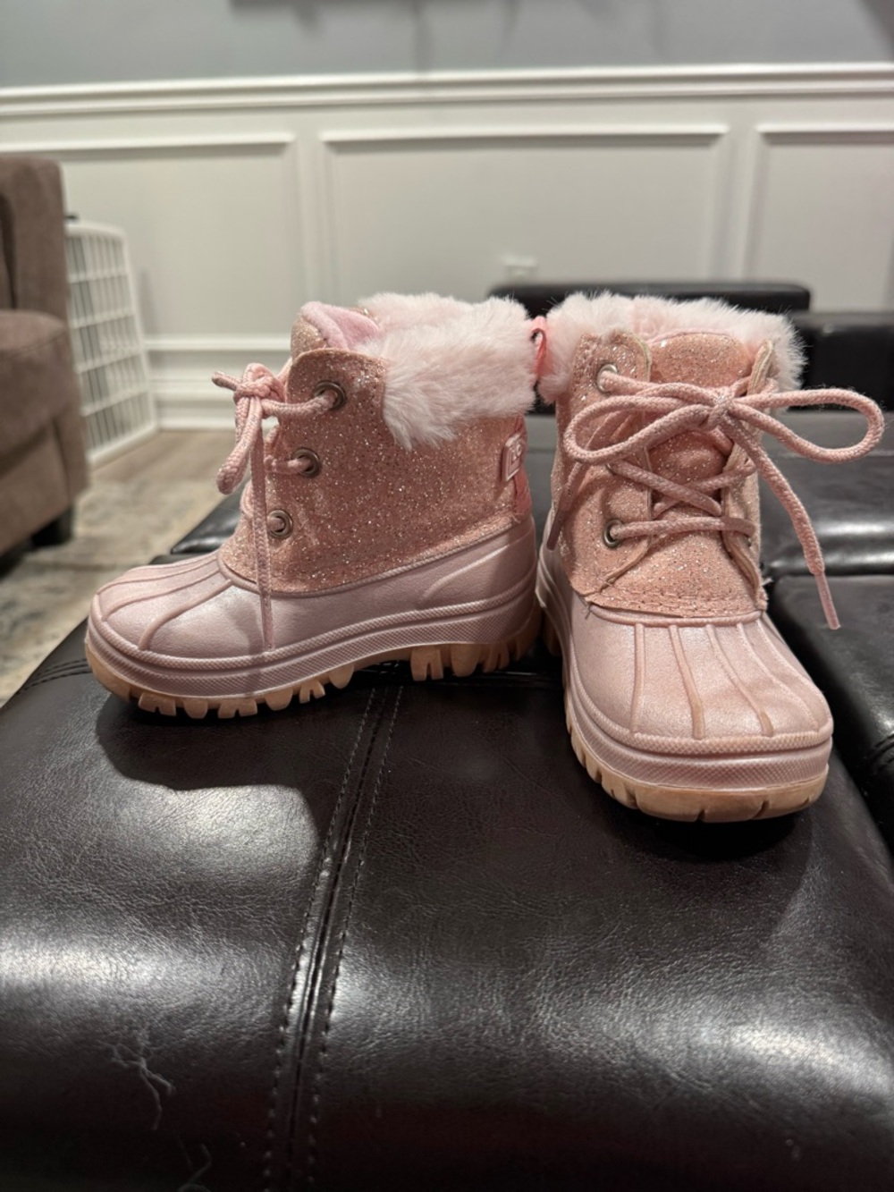London Fog Pink Glitter Faux-Fur Girls Winter Boots